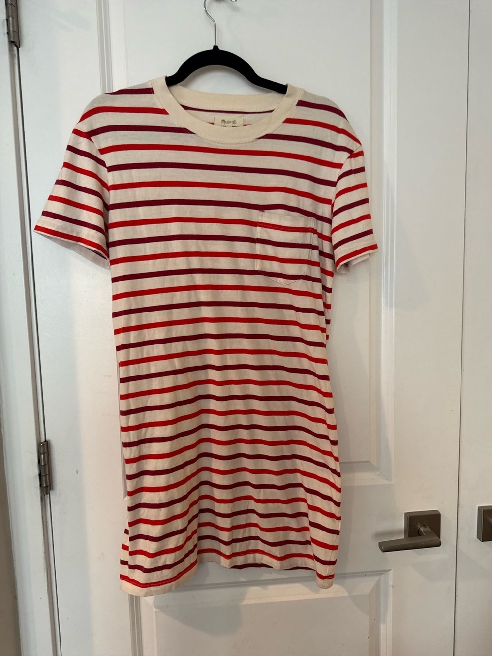Madewell Cream & Red Striped Short Sleeve Tee Shirt Dress